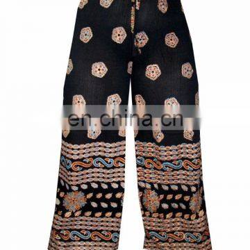 Comfortable Rayon Gold Print Black Casual Lounge Wide Palazzo Pants Harem Yoga pant Bonhomie Boho hippie gypsy Palazzo wholesale