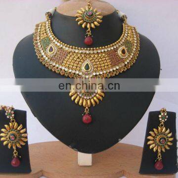 INDIAN DESIGNER POLKI BRIDAL JEWELLERY NECKLACE SET