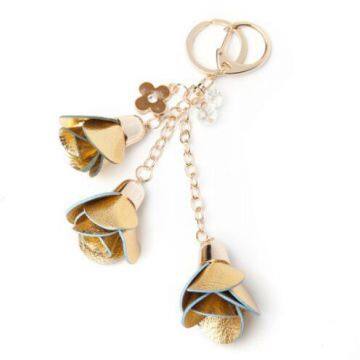 Fashion Leather Rose Tassel Metal Keyring Handbag Pendant Promotional Keychain Bag Charms photo-3