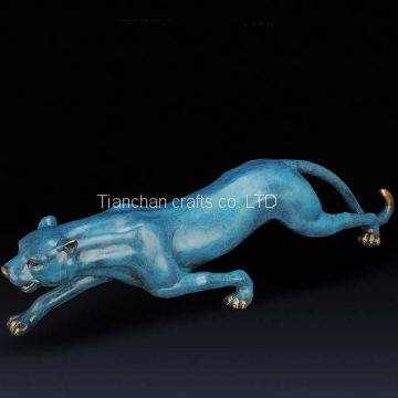 Leopard Sculpture Has Beautiful Nature Patina Color in Blue or Orange