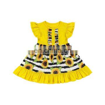 Light Purple Flutter Sleeve Girl Dress Stripe and Flower Pattern Short Sleeve Beautiful Dresses For Baby Girl photo-5