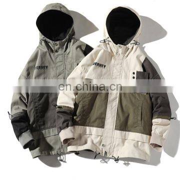 Spring Men's Hooded Tooling Street Wear Loose Cotton INS Hot Color-blocking Coat Jacket