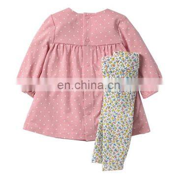 EASTER DAY BUNNY Girls Clothing Set PINK DOT SHIRT & FLORAL PANTS 2PCS SET photo-3