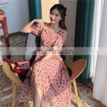 2020 New French Retro Polka Dot Dress Xia Nv Strapless Shoulder Short Sleeve Chiffon Skirt Factory Direct photo-4