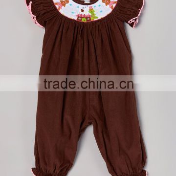 children Brown corduroy Smocked Romper baby winter clothing