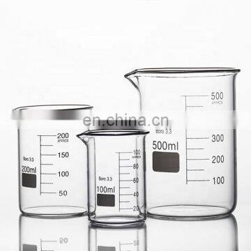 Chemical laboratory low form glass beaker with guaduation and spout