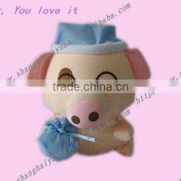 Cute plush pig with hat and bag