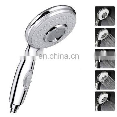 Handheld Shower Head High Pressure ON/Off Switch in Chrome Plated Water Saving 5 Spray Shower Head photo-3