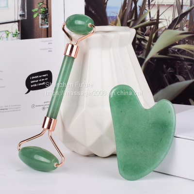 100% natural stone high quality OEM facial massager tool hand-held anti-aging jade roller guasha for face logo customized set