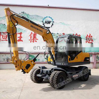 Hengwang HW80L Factory Cheap New Wheel Excavator Price With Hydraulic Breaking Hammer