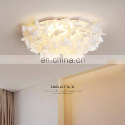 New Style Round Indoor Ceiling Light LED Feather Hanging Lights Home Nordic Modern Leaf Chandelier