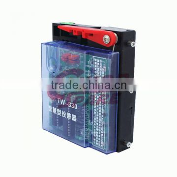 Top level competitive coin acceptor for video kiosk