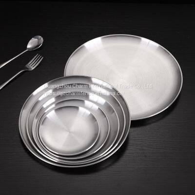 Fruit Round Tray, Flat Plate, Stainless Steel Disc, 201 Stainless Steel Western Tableware, Fast Food Plate, Coffee Shop, Fruit Plate, Korean Style photo-4