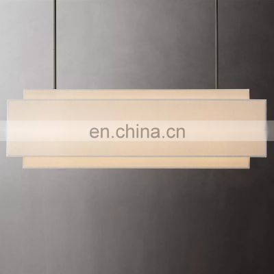 Echelon Modern 54'' Linear Chandelier 5-Light with White Linen Fabric LED Light Source Large Iron Body for Home Office