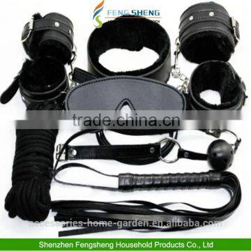 Sexy Black Bondage Set Kit Rope Ball Gag Cuffs Whip Collar Blindfold Adult Sexy Toy