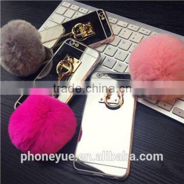 luxury metal rope mirror mobile phone accessories fur phone case for iphone