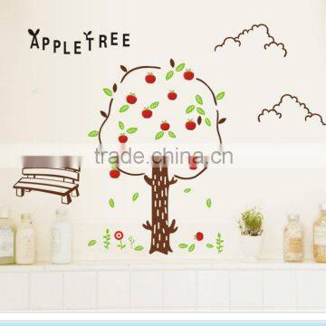 Happy Apple Tree - Wall Decals Stickers Appliques Sticker Paper Removable Living Room Bedroom Art Picture DIY Mural Decoration photo-3