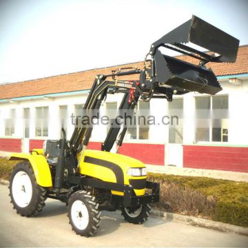 35HP mini tractor with front loader 4in1 bucket and backhoe,4cylinders,8F+2R shift,with Cabin,heater,fan,fork,blade