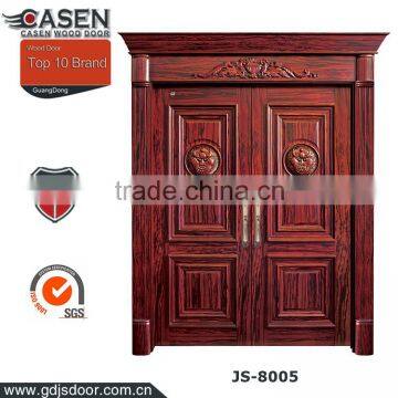 Luxury rose natural veneer double wood door designs carving entry doors in guangzhou