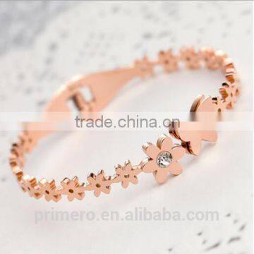 Fashion Titanium Steel Zircon Rose Gold Bangles Butterfly Daisy Bracelet photo-2