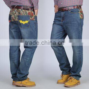 2014 winter new fat men100% jeans loose fit big size men long lucky brand streetwear denim jeans