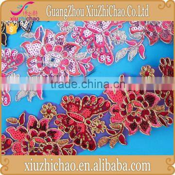 T0447-1 Fashion Design Embroidery Sequins Border Lace Trimming for Wedding Dress photo-4