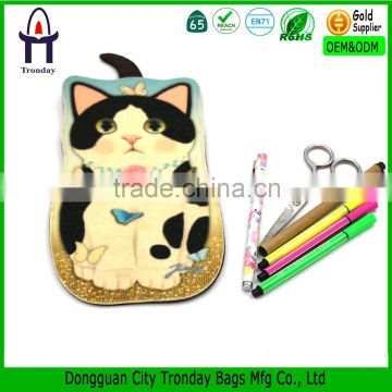 Felt animal pencil case, flap felt cat heat transfer printing pencil bag