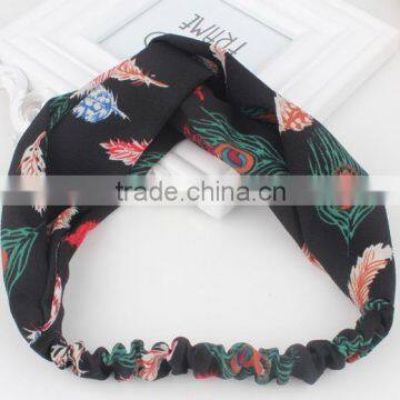 fancy broad printed fabric elastic hair band ladies hair accessories