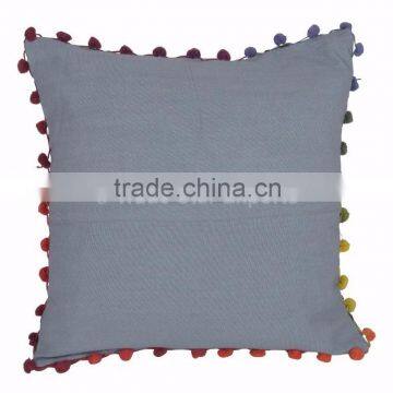 Indian Suzani Cushion Cover 16x16 Pom Pom Pillowcases Boho Throw Pillows photo-3