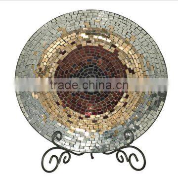 Round Rotary Peacock Tile Mosaic Glass Plate