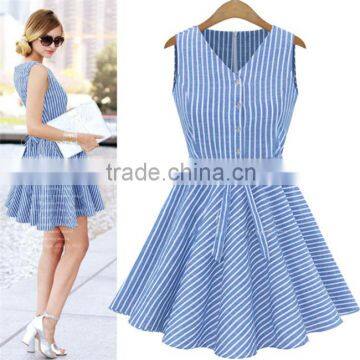 2016 European and American women's summer stripe sleeveless vest dress lace skirt