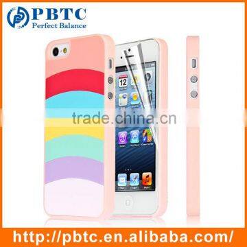 Set Screen Protector And Case For Iphone 5 , Hard Plastic Pink Colorful Stripes Custom Case