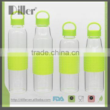 Private label Eco-friendly unbreakable glass water bottle with silicone sleeve