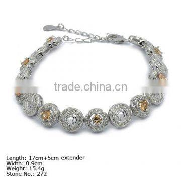 [BZ4-0010] 925 Silver Bracelet with CZ Stones Champagne Color Bracelet Fashion Bracelets