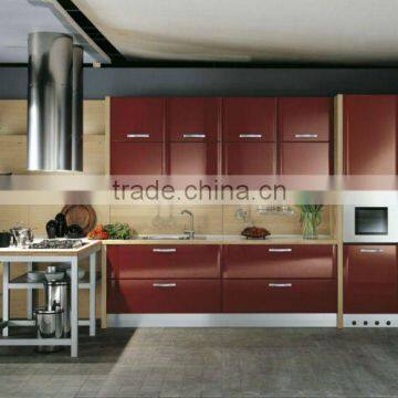 Wine red lacquer kitchen cabinet with pantry