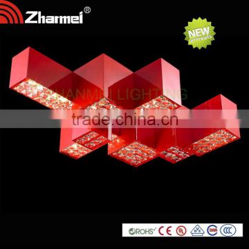 Eight Compund Red Rectangle Modern Crystal Ceiling Lamp