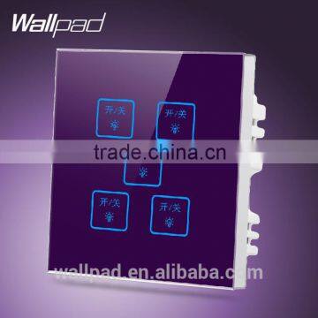 New Design Wallpad Customize LED Light UK Purple Crystal Glass Touch switch 110~250V 5 gang 1 way Touch Screen Light Wall Switch                        
                                                Quality Choice