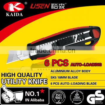 made in china Aluminium Alloy 6 pcs Blades Auto Load Utility Knife