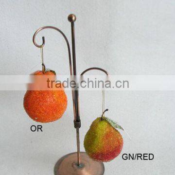 2013 Hot Sale Artificial Fake Fruits Christmas 3*4.5" Artificial Sugar Pear With Glitter Christmas Tree Decoration