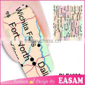 Custom map design printing water transfer nail sticker