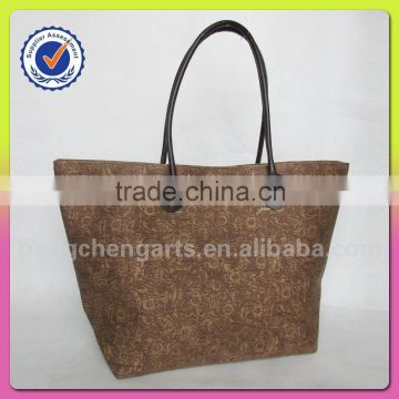 Shoulder tote bag style and polyester brown color women's shopping handbag