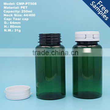 China factory PET medicine plastic packaging bottle 250ml, 250cc Pharmaceutical pill capsule bottle with tearing cap