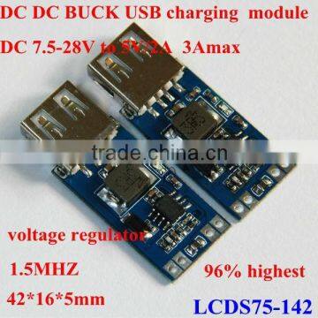 dc step down converter 7.5-28v 9v 12v 19v 24v to 5v 2A 3Amax usb charger circuit module for mobile car