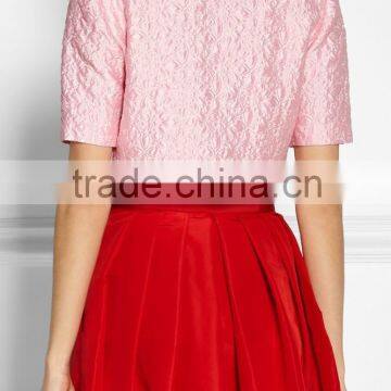 2015 Spring/summer Ladies Short Sleeve Pink Jacquard Jacket SYA15057 photo-3