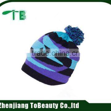 colorful knit yarn beanie with pompom