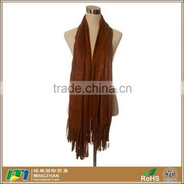 Women Soild Color Long Cozy Suede Leather Fringe Scarf