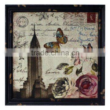 Retro Wood Frame Jute Wall Printing