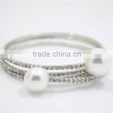 Adjustable Open Cuff Bracelet 3 Rolls Claw Diamond Chain Bracelet White Pearl in End For Women Elegant 2016New Intrend style