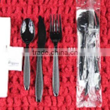 Black disposable plastic cutlery, plastic knife, plastic fork