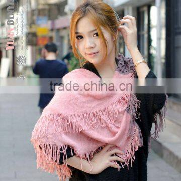 2013 fashion latest design two colors connect knitting tassel scarf